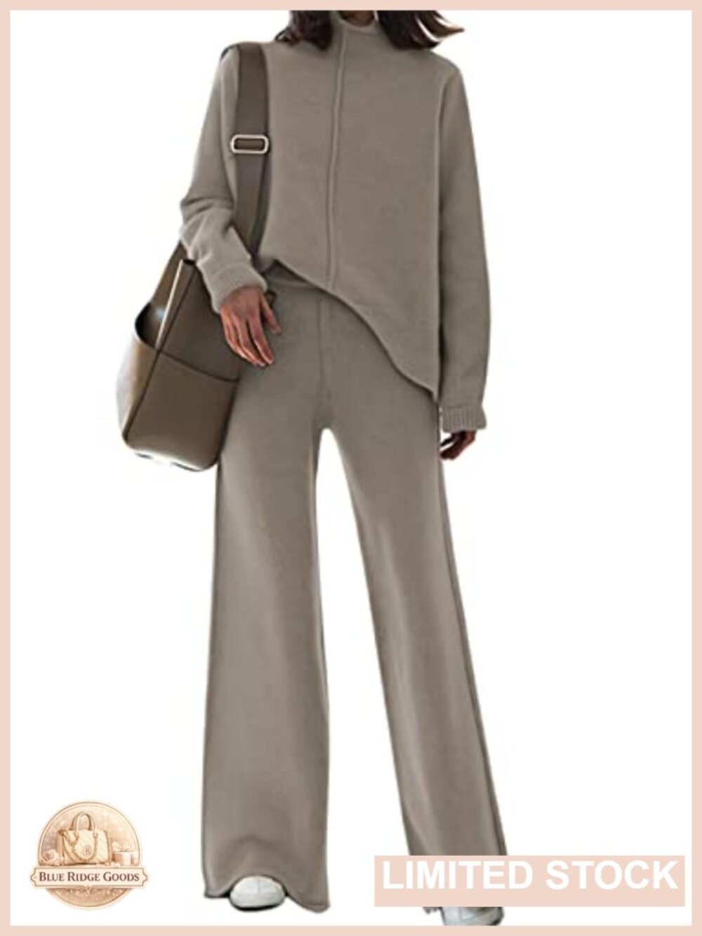 2 Piece Sweater Set Wide Leg Pants High Neck Sweatsuit Loungewear